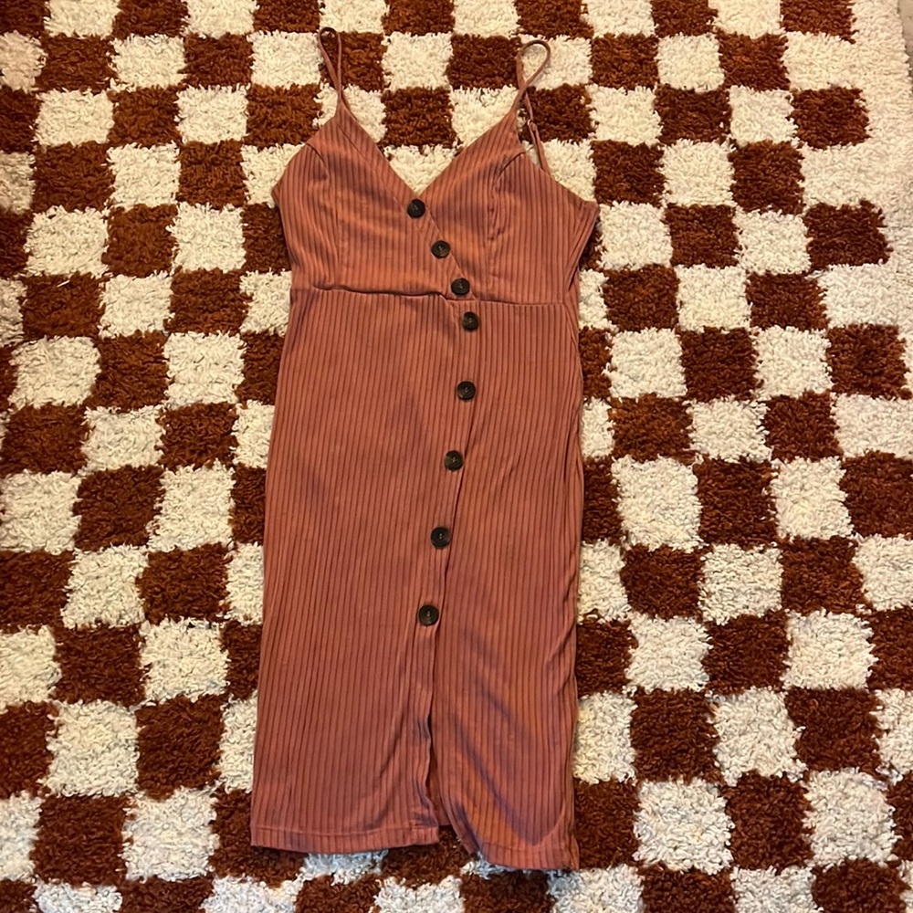 Mauve Bodycon V-neck Midi Dress